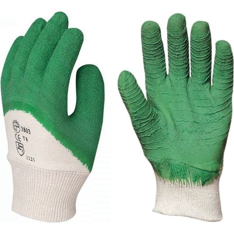 Gants de travail EUROTECHNIQUE enduit latex crêpe blanc vert T10 COVERGUARD 3805 (1/3)