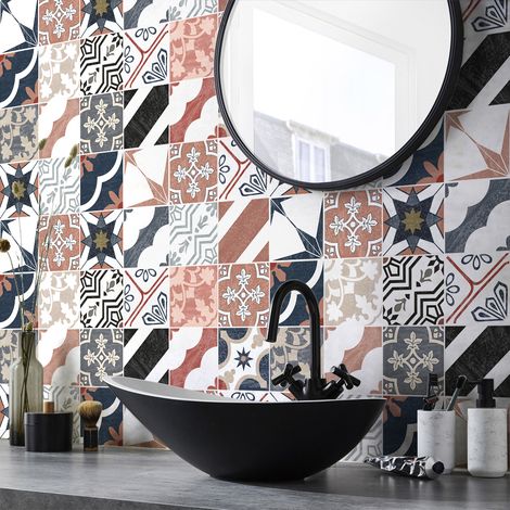 Sticker Mural Carrelage adhésif Cuisine Salle de Bain - 24 STICKERS CARREAUX DE CIMENT AUTHENTIQUES GENEROMO - 24stickers10x10cm (1/5)