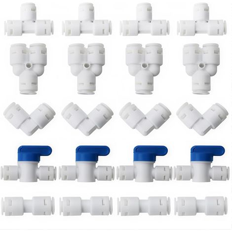 20-teiliges Kühlschrank-Schlauchverbinder-Set, Umkehrosmose-Wasserfilter-Anschlüsse 1/4" 6,3 mm, Kühlschrank-Anschlussset (Kombinierte Version Y + T + I + L + Absperrventil)