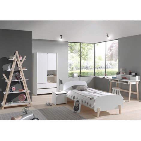 BODHI WHITE - Lit 90x200cm + Chevet + Armoire 2P + Pack Bureau (1/5)