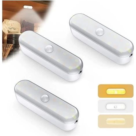 Night Set of 3,Lamp of Cabinet LED with Detector of Movement,Rechargeable USB Without Wire Interior Light,Light of cabinet (1/4)