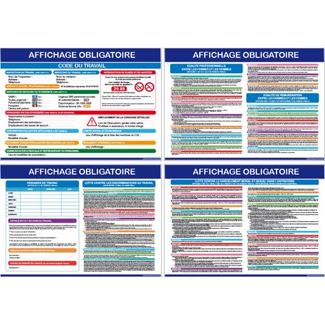 Signaletique.Biz France – Lot de 4 affichages obligatoires entreprise – Mise à jour CSE – Adhésifs 300×420 mm – Lisibilité optimisée pour zones de passage