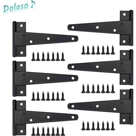 Charniere Porte Lourde 6pcs, Charniere Porte 6 Pouces, Charnière en T Noires, Charniere Plate Inox Charnières de Portes en Fer Charnières Robustes pour Portes, Fenêtres, Abris de Jardin