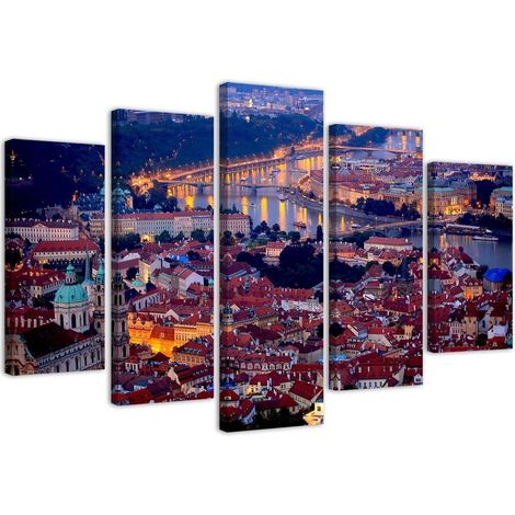 Quadro su tela 5 paneli Ponti della città di Praga - 200x100 (1/5)