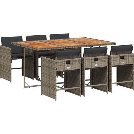 Maison Exclusive - 7-tlg. Garten-Essgruppe mit Kissen Grau Poly R