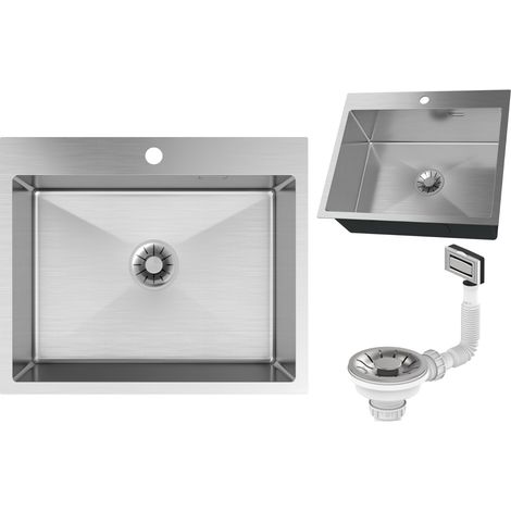 Évier de Cuisine en Acier Inoxydable 1 Bac SILVO60 avec Siphon Inclus (1/5)