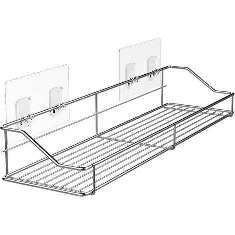 Étagère de rangement de salle de bain en acier inoxydable, panier de rangement de salle de bain sans perforation (1/5)
