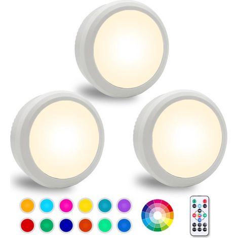 Kabellose LED Leuchten mit 16 Farben (3er Set) Schrank , Kleiderschrank und Stimmungsbeleuchtung Inklusive Fernbedienung (AA Batterien) (Batterie (1/4)