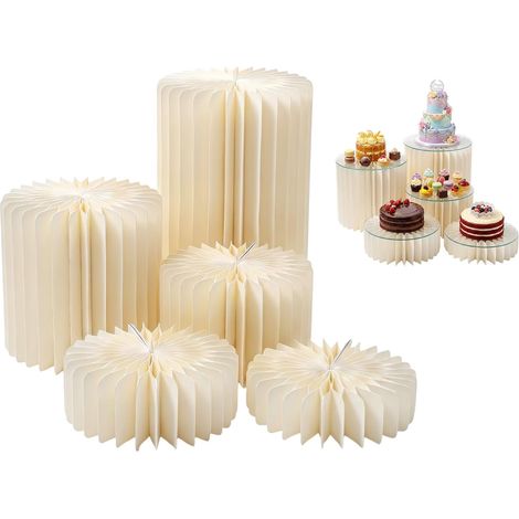 Lot de 5 Colonnes Décoratives Pliables en Carton, Rehausseurs de Buffet 10/15/20 cm Présentoirs Cylindriques Empilables pour Pièce Montée Gâteaux Mariage Réutilisable Gain de Place (1/5)