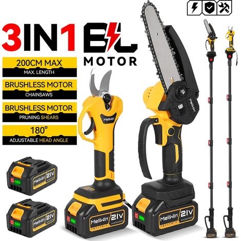 Sécateur Électrique à Branches Hautes Sans Balais avec Scie Télescopique – Outil d’Élagage de Jardin 2 en 1, Compatible Makita 18V, 2 Batteries Incluses (1/5)