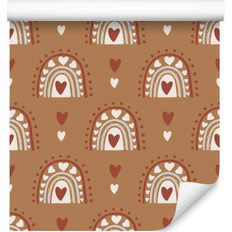 Papier peint bohème Arc-en-ciel et Papillons Orange, Beige et Crème 50x1000 cm (1/5)