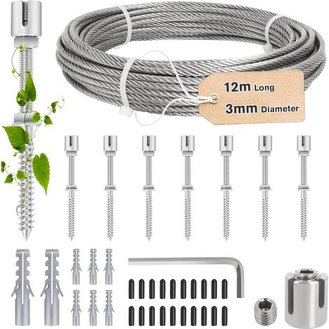 Rankhilfe Kletterpflanzen Edelstahl 12m Stahlseil 8 Halter Ros en Weinreben (1/5)