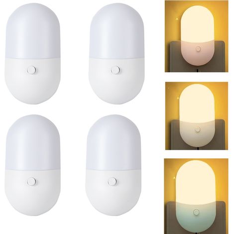 Juego de 4 luces nocturnas Phlanp de bajo consumo con enchufe LED, lámpara de casquillo, iluminación interior para dormitorio, cabecera, enchufe europeo. (1/5)