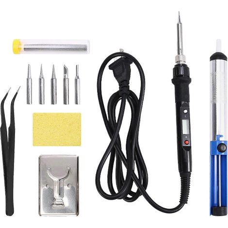 Kit de fer à souder numérique 80 W avec écran LCD, fer à souder à résistance réglable et embouts de réparation inclus. (1/4)