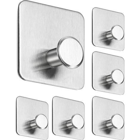 Juego de 6 ganchos adhesivos de acero inoxidable, no requiere perforación, toallero para baño y cocina. (1/5)