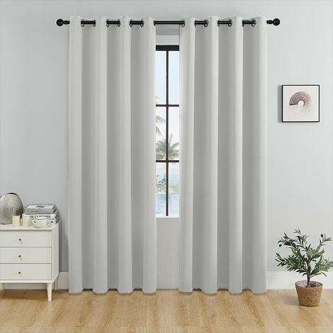 Wärmeisolierte Verdunkelungsvorhänge, lichtblockierend, für Wohnzimmer, Ösen, schwerer Stoff, für Schlafzimmer, fertig konfektioniert, 140 B x 200 H cm, Silbergrau, 2 Stück