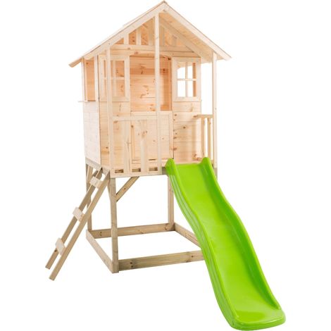 Maisonnette modulable sur pilotis avec balcon et glissière BASILIC en bois FSC®