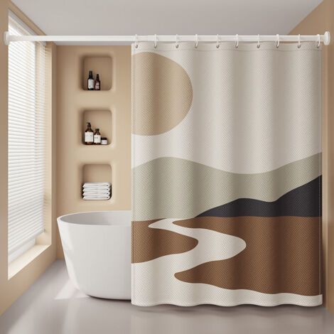 180 x 200cm Rideau de Douche avec 12 Crochets Séchage Rapide(Coucher de soleil), Tissu Polyester Imperméable Lavable en Machine, Rideaux Salle de Bain (1/4)