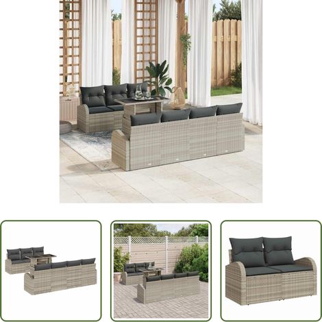 Mobilier extérieur - Ensemble de canapé de jardin 8 pcs Gris clair Poly rotin (1/5)