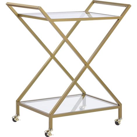 Carrito de cocina marco de metal dorado cristales reflectantes ruedas bloqueables glamuroso Ivera