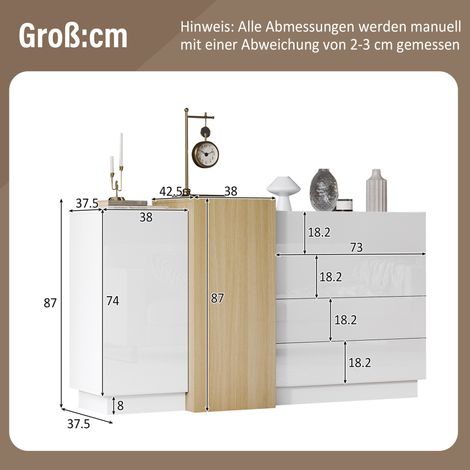 MEUBLIV Sideboard 140x35x76,5 cm weiß – 4 Schubladen, 2 Türen (1/5)