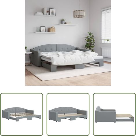 Schlafsofa -  Tagesbett Ausziehbar Hellgrau 90x200 cm Stoff (1/5)