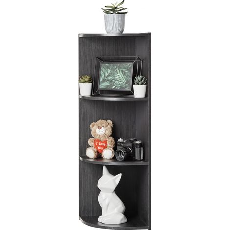 Meuble de Rangement en Bois, Bibliotheque de coin, 3 Niveaux Étagère, Meuble d'Angle Modulaire, Polyvalent, Noir, Ouvert, pour Salon, Bureau, Chambre, CD, Livres, Assemblage Facile, CX-3C (1/5)