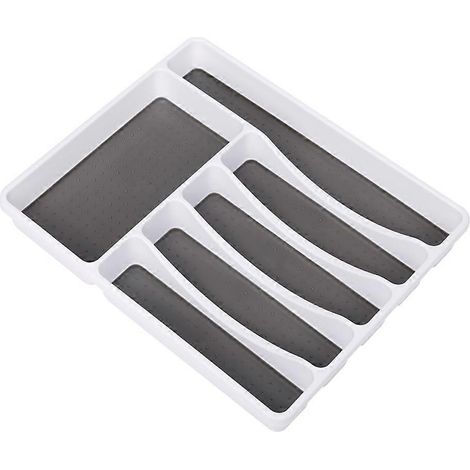 Organisateur de tiroir de cuisine 6 compartiments pour couverts, cuillères et fourchettes (1/4)