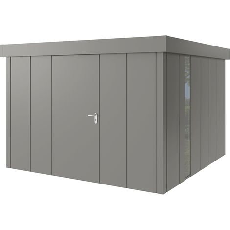 Hörmann Metall-Gerätehaus "Juno" mit Flachdach, JFD14 - Design, 310 x 310 cm (B x T), graualuminium, mit bodentiefem Fenster, 1-flüglige Tür, Anschlag links (1/5)