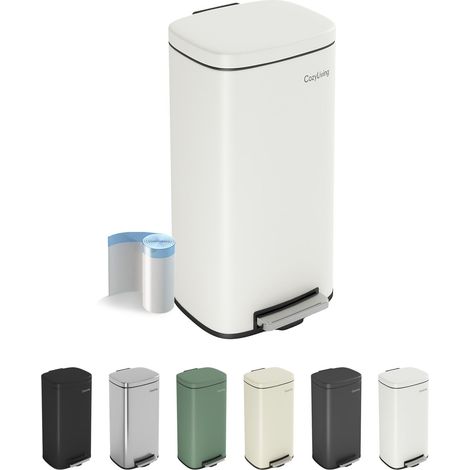 Pedal Kitchen Bin with Soft Close Lid, Step-On Trash Can with Inner Bucket 50L WHITE