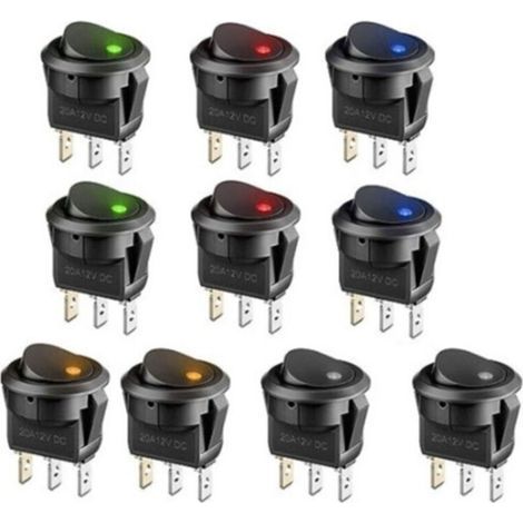 8 pcs LED Rocker Switch, 12v Switch for Car DC 12V 20A on/off Self Latching Switch Spst Round Push Button Auto Boat Home Appliances (1/4)
