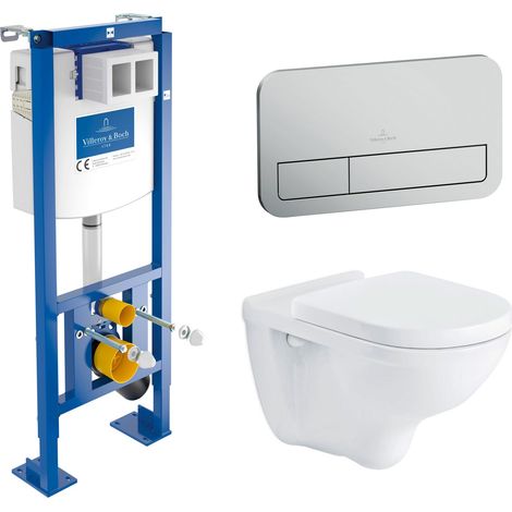 Villeroy & Boch Pack Bâti-support autoportant ViConnect + Plaque de commande chromée mat + Cuvette suspendue O.Novo (1/5)