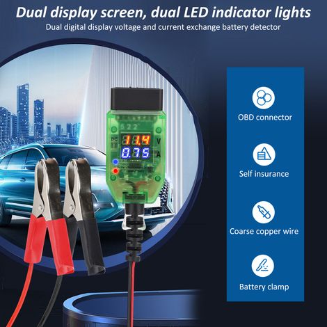 Zoternen Testeur de batterie automobile Double de tension numérique Courant OBD Connecteur OBD indicateur de la LED Isolation Haute Protection des données ECU Remplacer la voiture (12V)