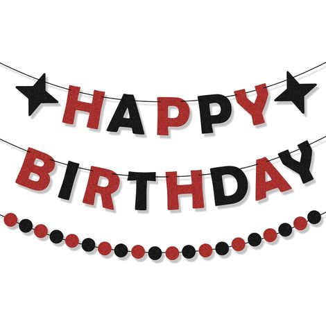 Banderole d'anniversaire noire et rouge, guirlande à paillettes personnalisée, décorations pour journées animées, pour femmes et hommes, panneaux de célébration suspendus (1/5)