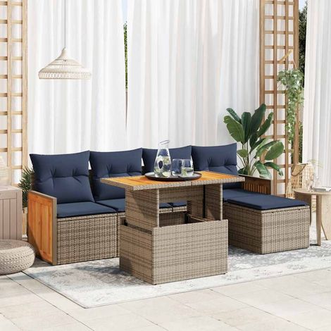 Set sofás jardín y cojines 6 pzas ratán sintético acacia gris vidaXL (1/5)