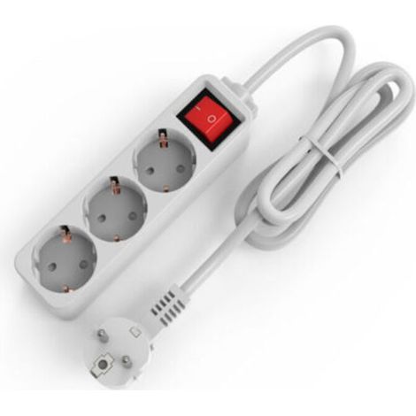 Multiprises 3 Prises Extension D'alimentation de 3G1.0m㎡ 1.5 Mètre Câble et Interrupteur et Sécurité Enfant Blanc Prise de Type Prise européenne