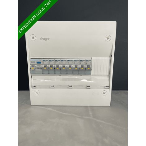 Hager – Tableau électrique équipé 1 rangée 13 modules – Différentiel 63A type A – 4 modules libres – Pré-câblé et équipé