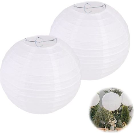 Deux abat-jour ronds en papier blanc de 30 cm, lanternes décoratives pour mariage/anniversaire, décorations intérieures/extérieures. (1/5)