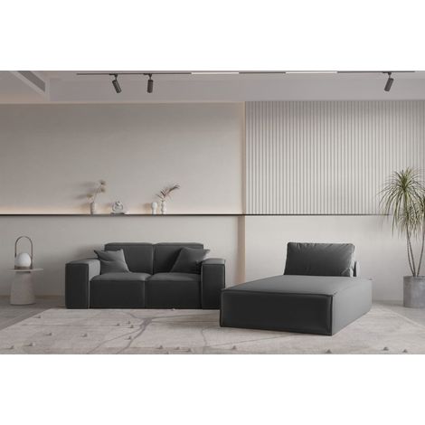 Sofa Set 2-teilig Sezlong und Sofa 2-Sitzer CELES PREMIUM Stoff Opera Velvet Dunkelgrau (1/4)
