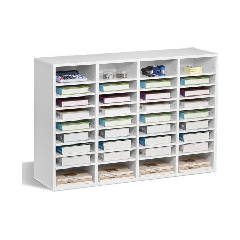 Organiseur de littérature avec 36 compartiments, boîte aux lettres de bureau en bois, panneau de particules, avec étagères amovibles, trieur de fichiers pour dossiers, documents, papiers, blanc (1/3)