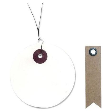 Etiquettes blanches rondes Ø 5 cm avec fil métal + 20 étiquettes kraft Fanion