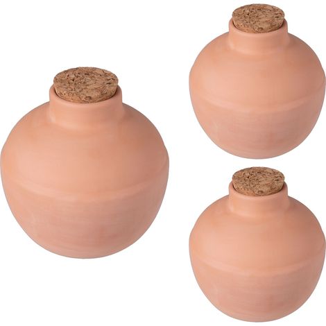 Relaxdays Ollas, set de 3, 800 ml, arcilla, riego radicular, huertos e invernaderos, menor pérdida de agua, terracota (1/5)