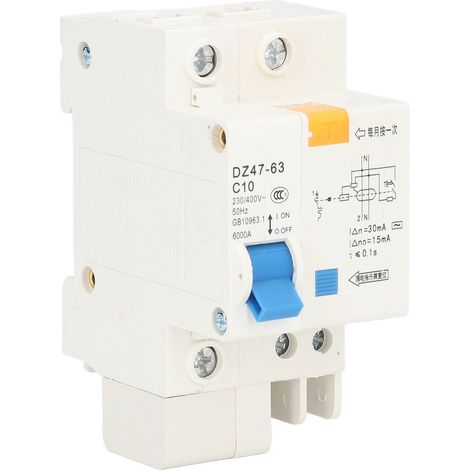 Disjoncteur différentiel miniature 1P+N 10A 230V 400V 30mA 6000A pouvoir de coupure domestique (1/5)