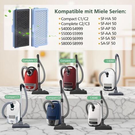 Lot de 3 Filtres Aspirateur pour Miele [Compact C1 & C2, Complete C2 & C3, S8340] 3 Filtres de Protection du Moteur et 3 Filtres d'Évacuation - Filtres de Rechange Compatibles avec les Aspirateurs (1/3)