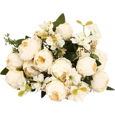 Bouquet De Pivoine Artificielle - Blanc - 18 Cm - Tiges Ajustables Pour Arrangements Floraux - Décoration Intérieure Et Mariages - 1 Pièce (1/5)