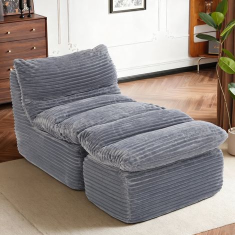 Rahmenloser Relaxsessel ohne Montage, ergonomisches Design mit Fußhocker, hochdichter Memory-Schaum für optimalen Komfort, ideal für Wohnzimmer, Schlafzimmer, Büro oder Wohnung, Grau (1/5)