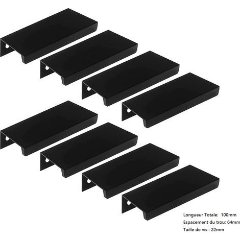 TAISHENGDA-8 poignées encastrées pour armoires de cuisine, poignées invisibles en métal, poignées de tiroirs, ferrures modernes pour armoires, alliage d'aluminium, noir (longueur 100 mm) (1/5)