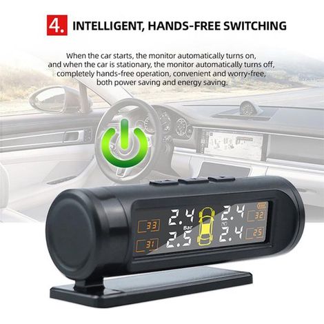 TPMS (sistema de control de presión de neumáticos) con batería extraíble, inalámbrico, sistema inteligente, alarma de seguridad y pantalla LCD.