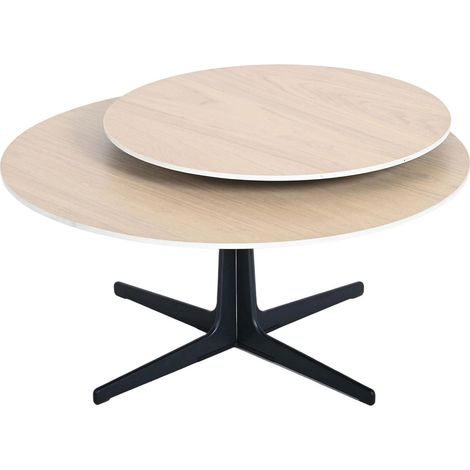 Table basse ronde double plateau en céramique effet chêne - NAYOR