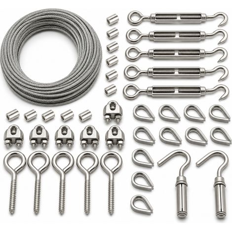 Kit câble acier gainé nylon 30 m 2 mm avec crochets et fixations inox (1/5)